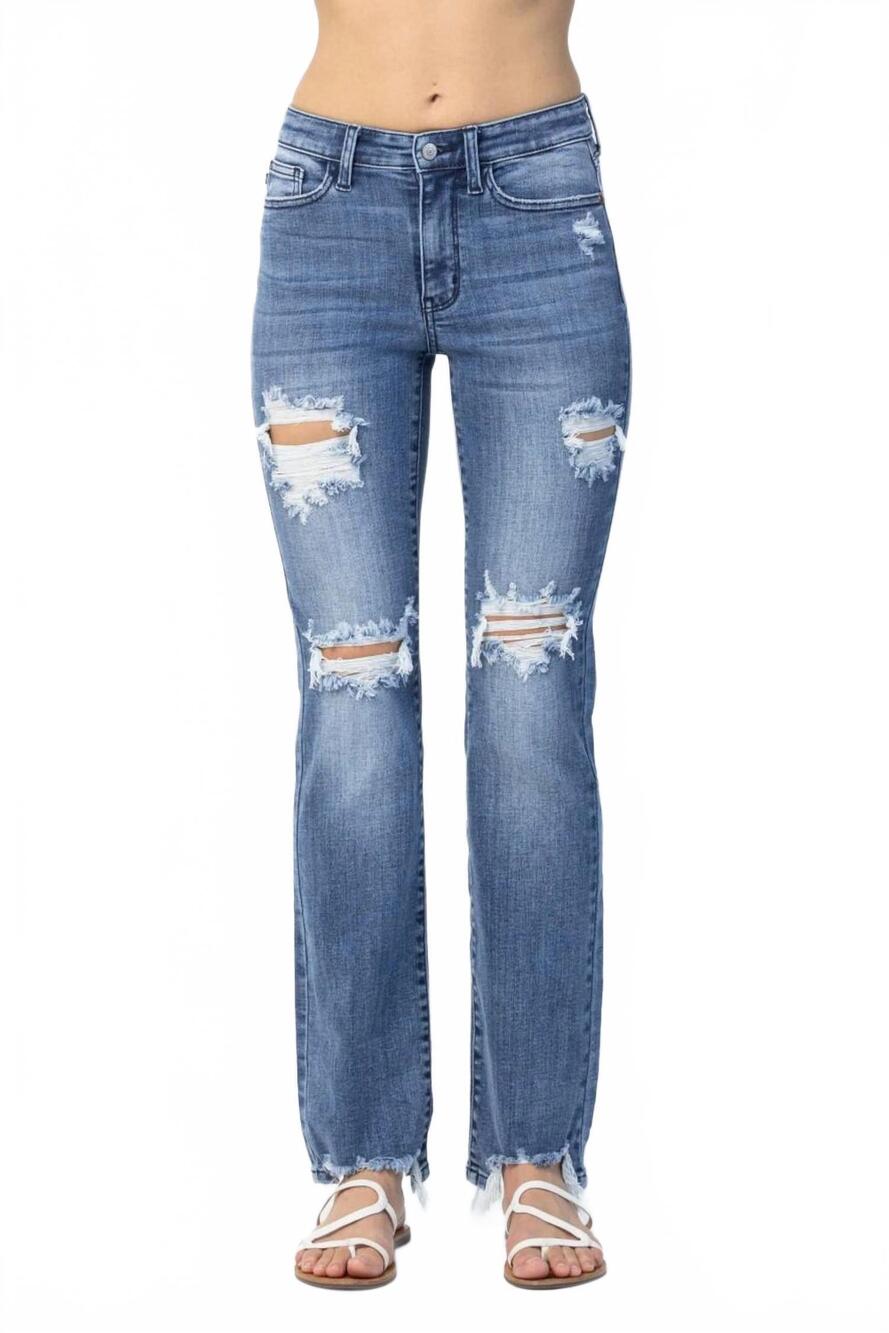 NEW JUDY BLUE destroy straight mid rise jeans in blue